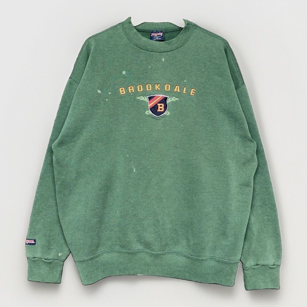 VTG JanSport Brookdale College Crewneck Sweatshirt Green Distressed Size 2XL USA